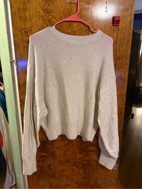 Old Navy Cream Sequin Crewneck Sweater